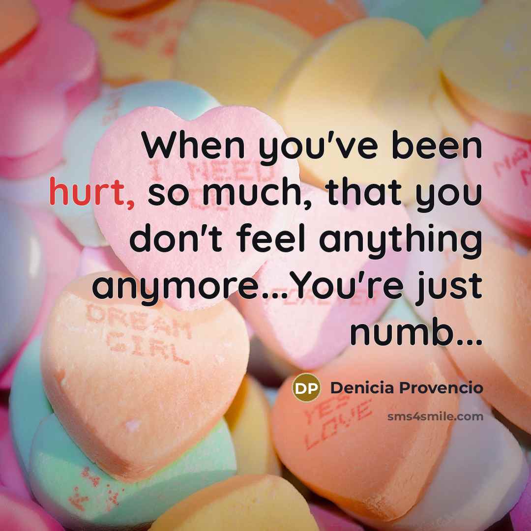 “When you've been hurt, so much, that you don't feel…” quote by Denicia Provencio