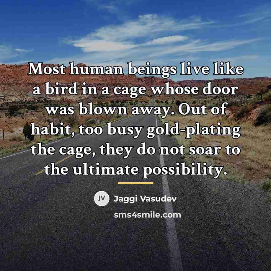 “Most human beings live like a bird in a cage…” quote by Jaggi Vasudev