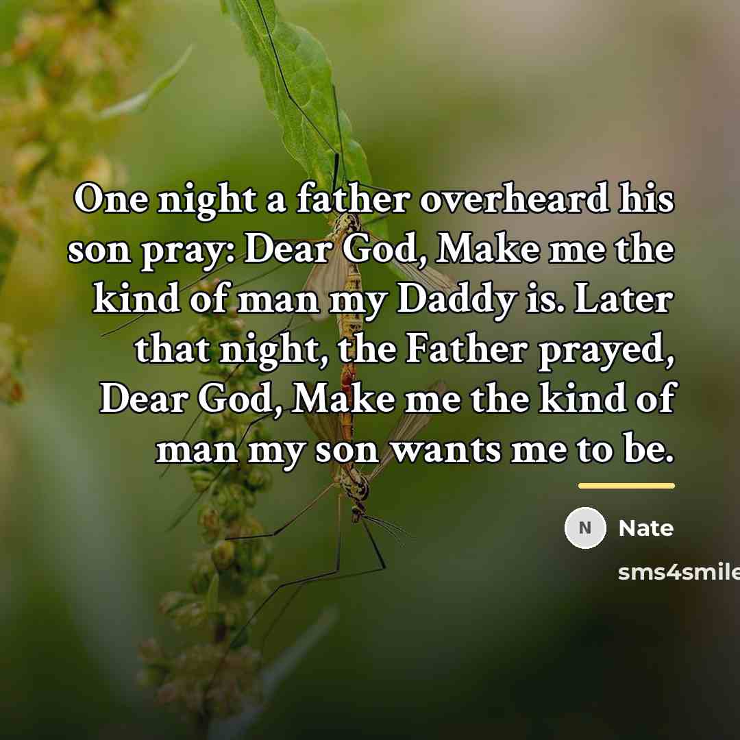 “One night a father overheard his son pray: Dear God,…” quote by Nate