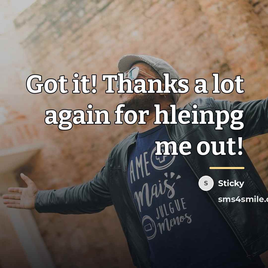 “Got it! Thanks a lot again for hleinpg me out!…” quote by Sticky