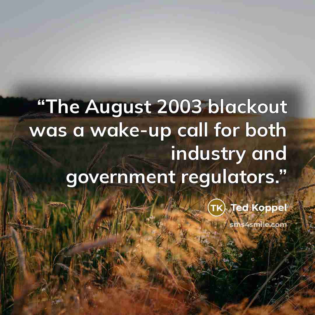 “The August 2003 blackout was a wake-up call for both industry and government regulators.” quote by Ted Koppel