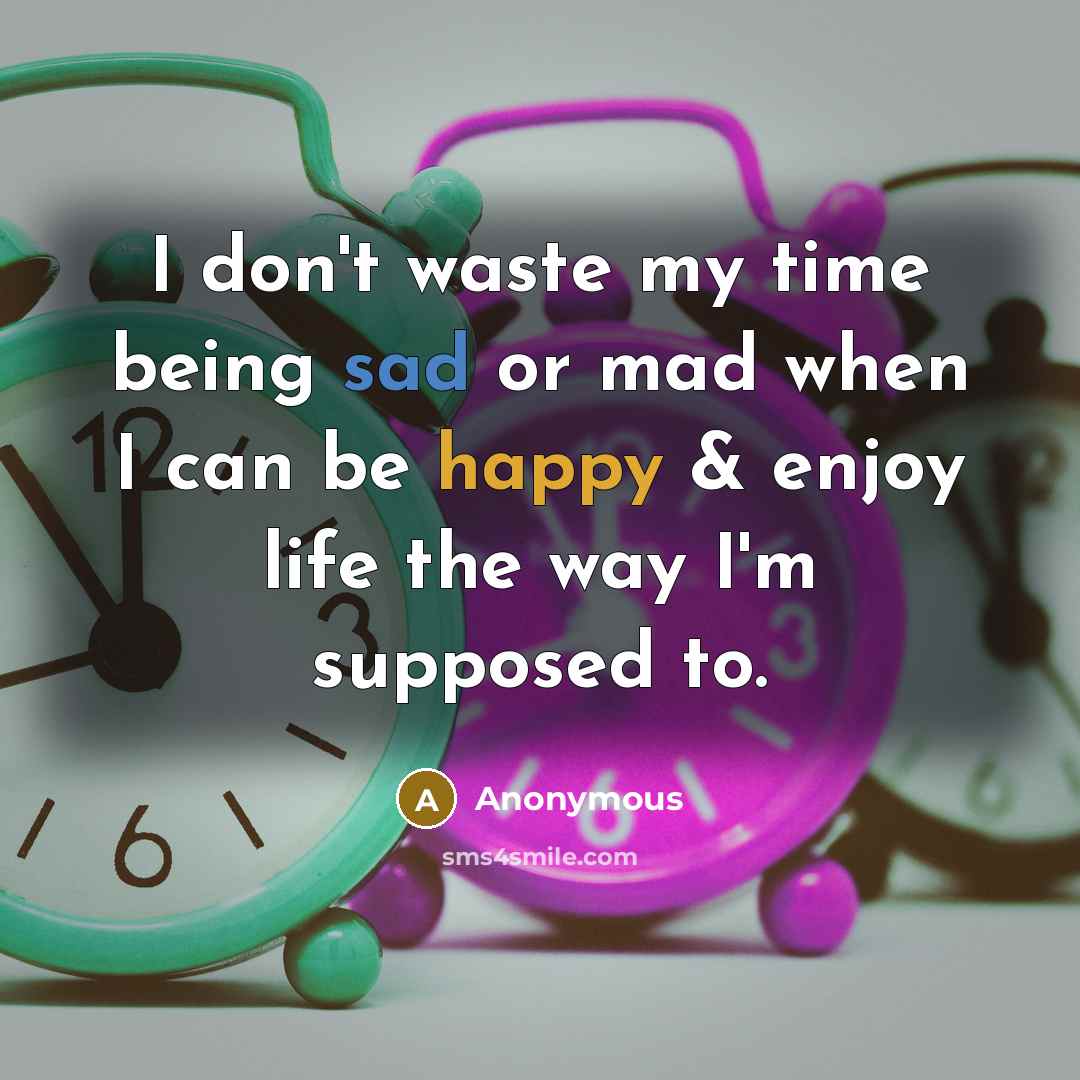 “I don't waste my time being sad or mad when…” quote by Anonymous