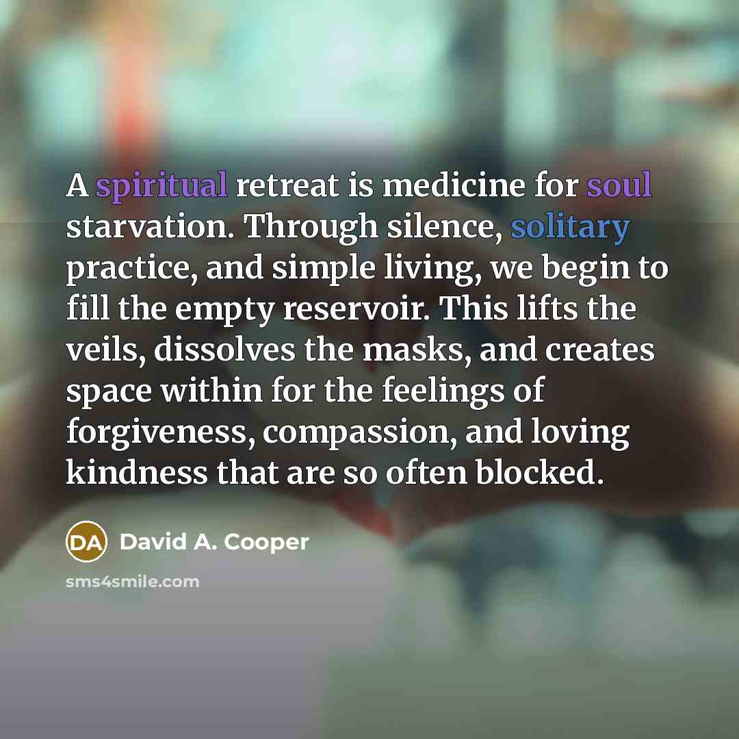 “A spiritual retreat is medicine for soul starvation. Through silence,…” quote by David A. Cooper