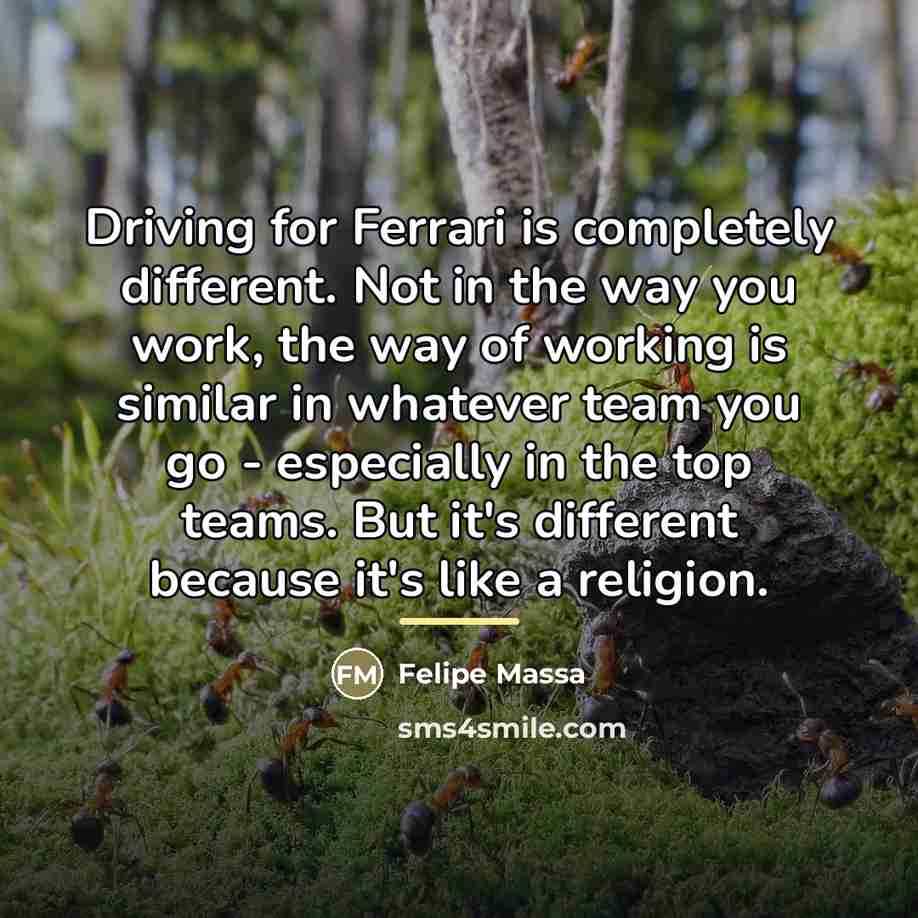 “Driving for Ferrari is completely different. Not in the way…” quote by Felipe Massa