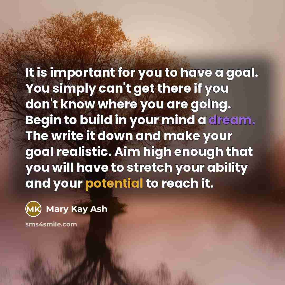 “It is important for you to have a goal. You…” quote by Mary Kay Ash