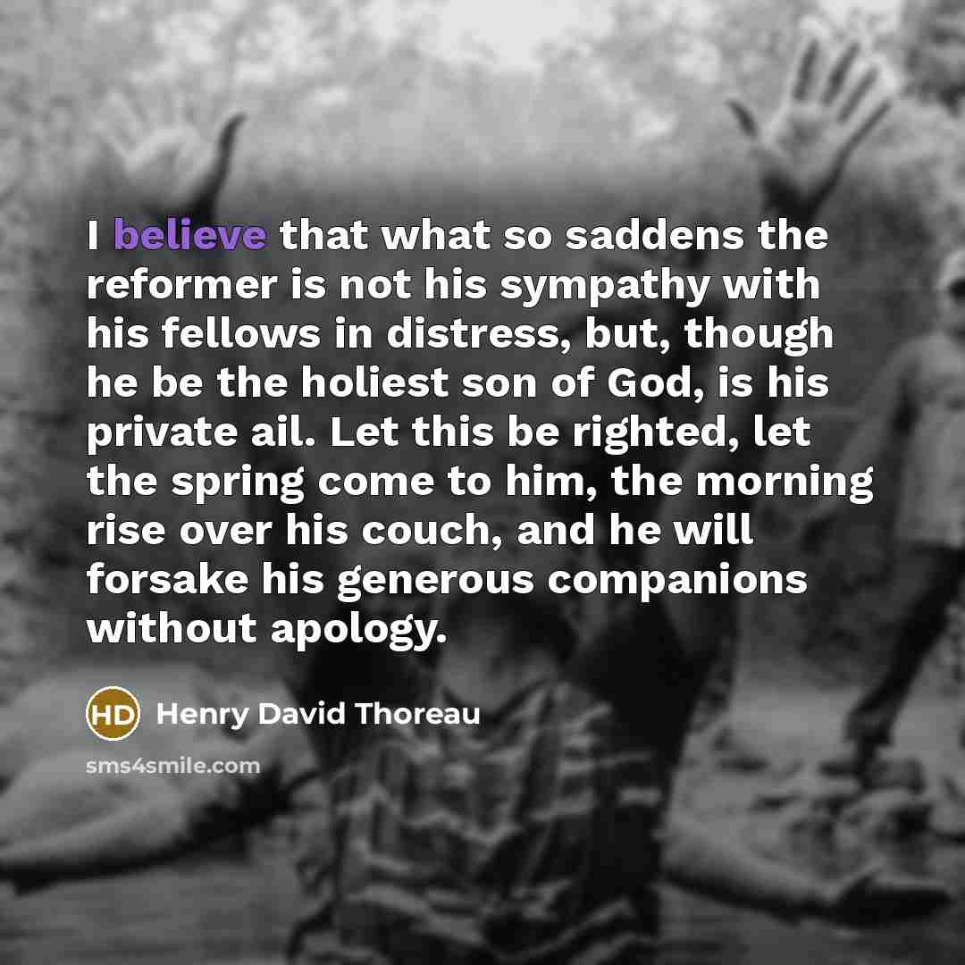 “I believe that what so saddens the reformer is not…” quote by Henry David Thoreau