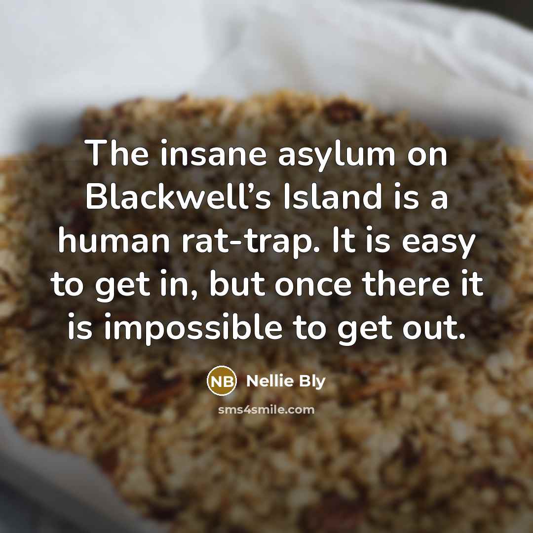 “The insane asylum on Blackwell’s Island is a human rat-trap. It is easy to get in, but once there it is impossible to get out.” quote by Nellie Bly
