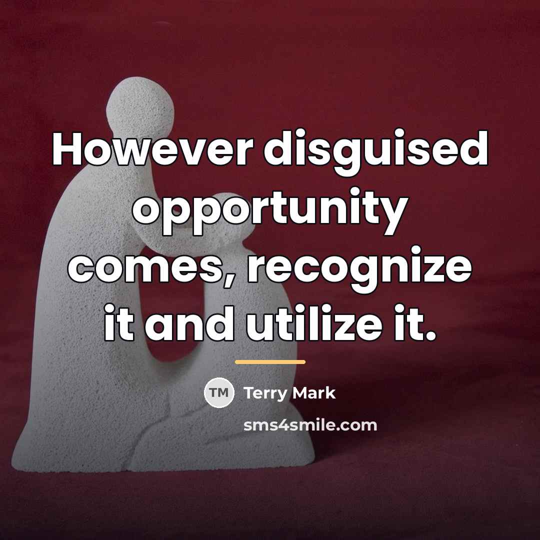 “However disguised opportunity comes, recognize it and utilize it.…” quote by Terry Mark