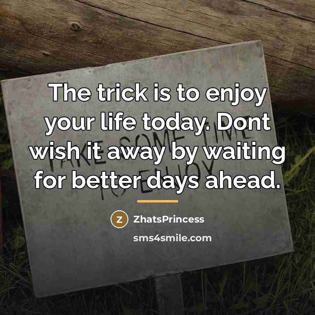 “The trick is to enjoy your life today. Dont wish…” quote by ZhatsPrincess
