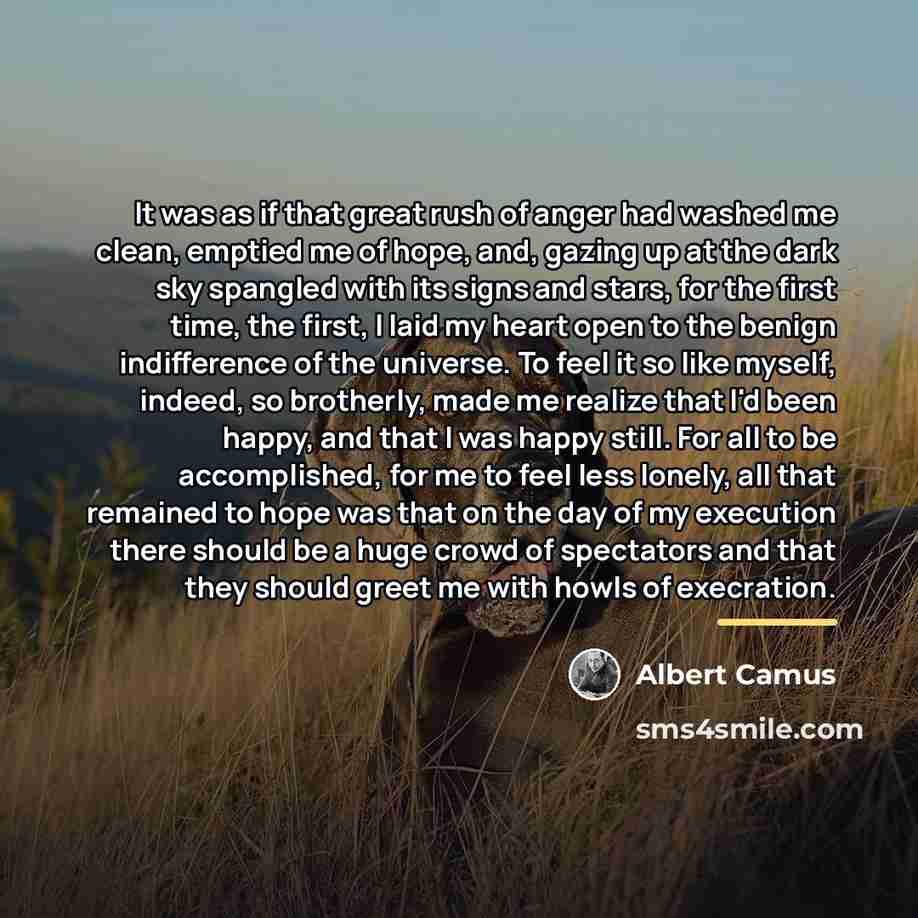“It was as if that great rush of anger had…” quote by Albert Camus