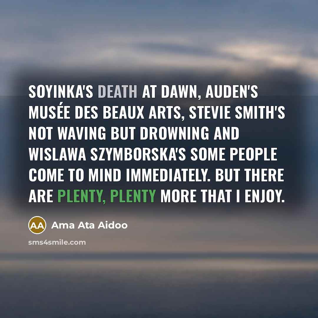 “Soyinka's Death at Dawn, Auden's Musée des Beaux Arts, Stevie…” quote by Ama Ata Aidoo