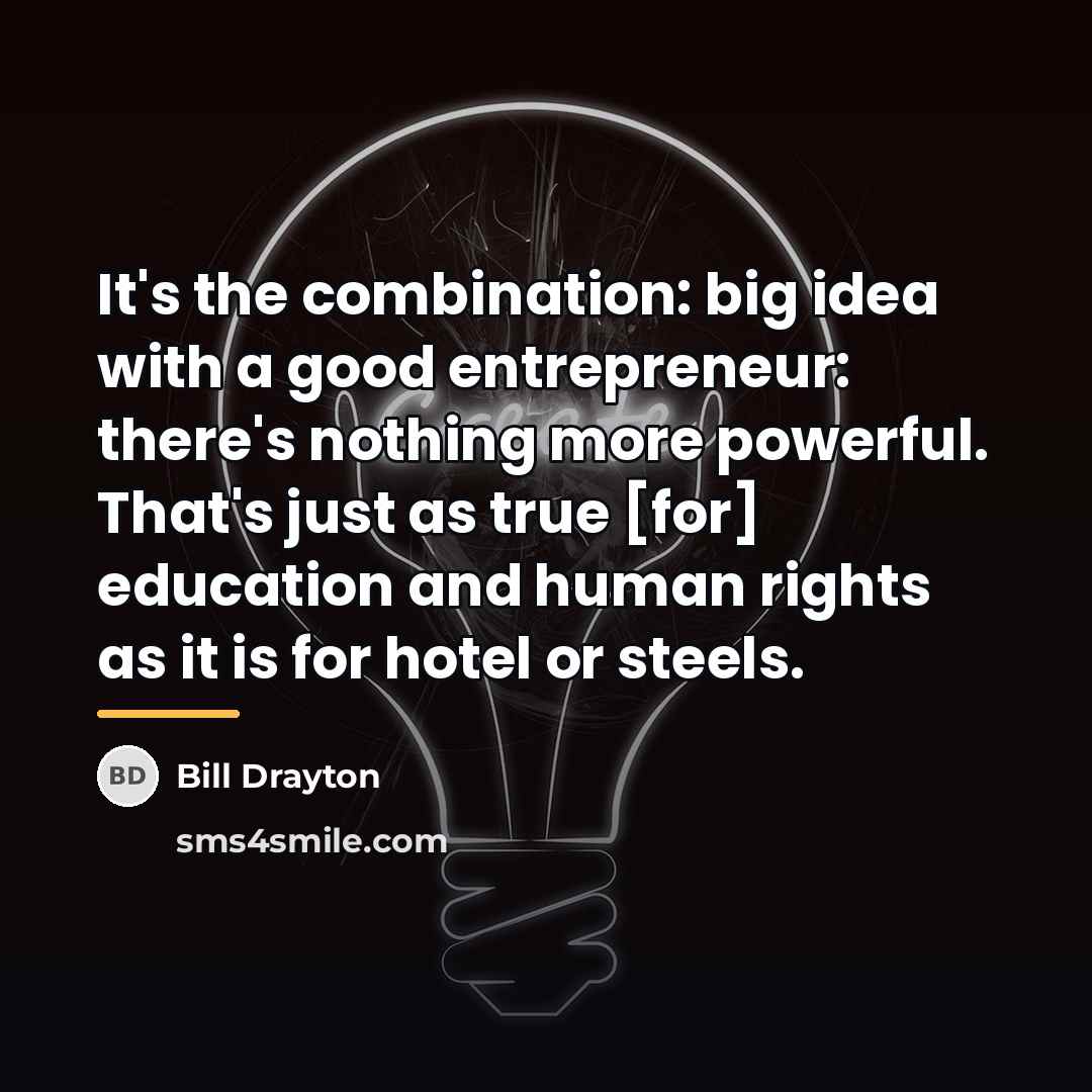 “It's the combination: big idea with a good entrepreneur: there's…” quote by Bill Drayton