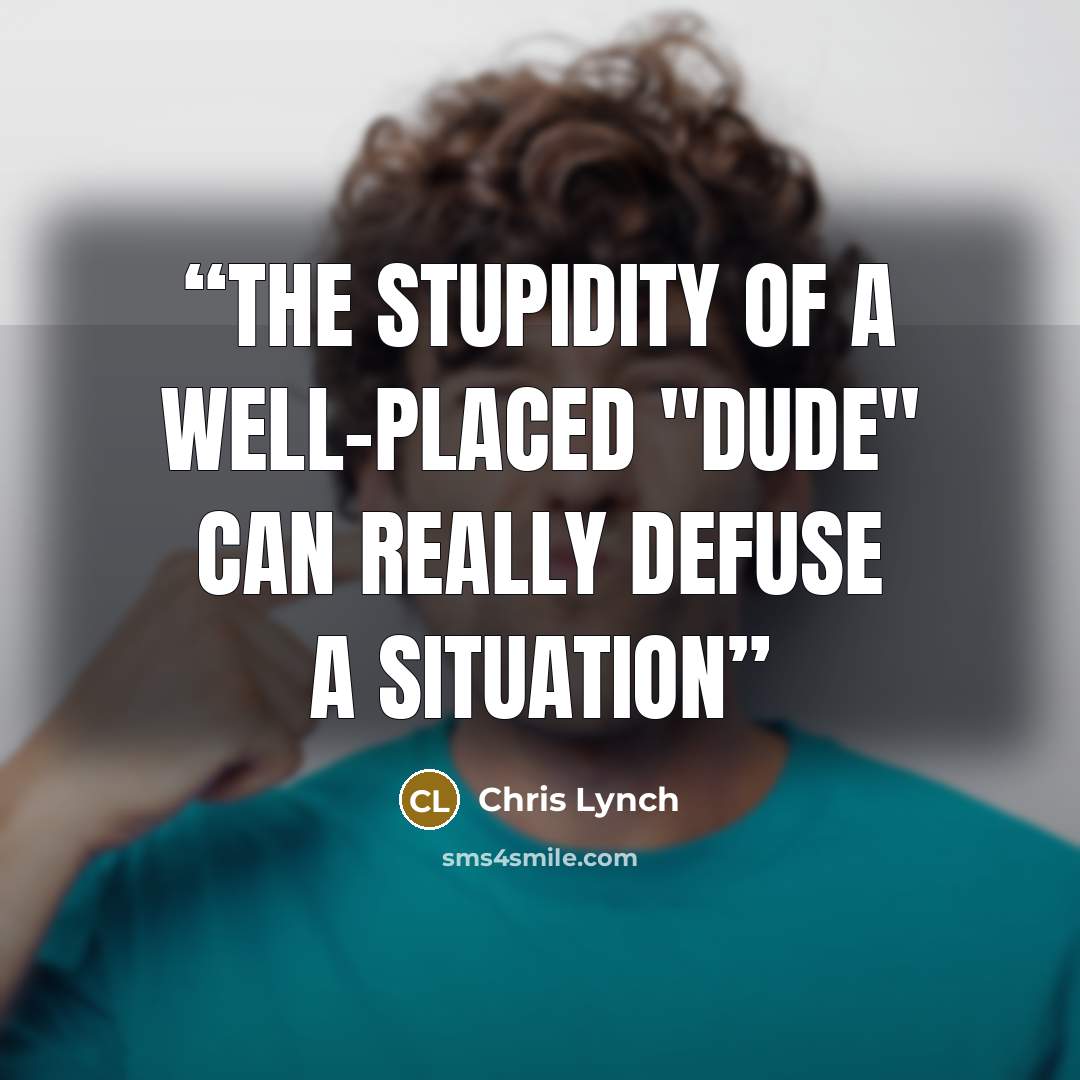 “The stupidity of a well-placed "dude" can really defuse a situation” quote by Chris Lynch