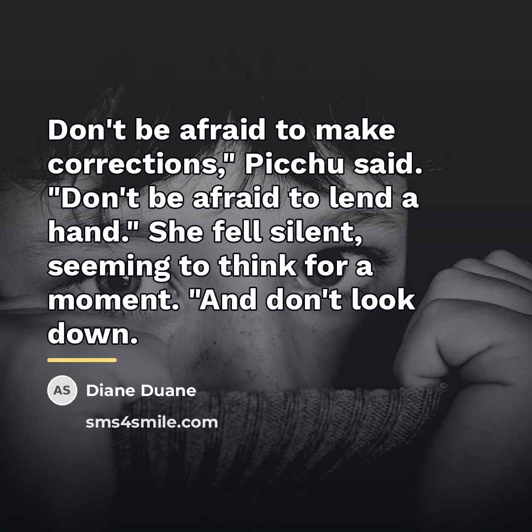 “Don't be afraid to make corrections," Picchu said. "Don't be…” quote by Diane Duane