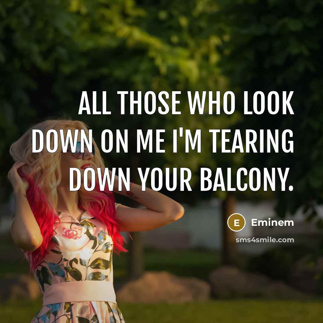 “All those who look down on me I'm tearing down…” quote by Eminem