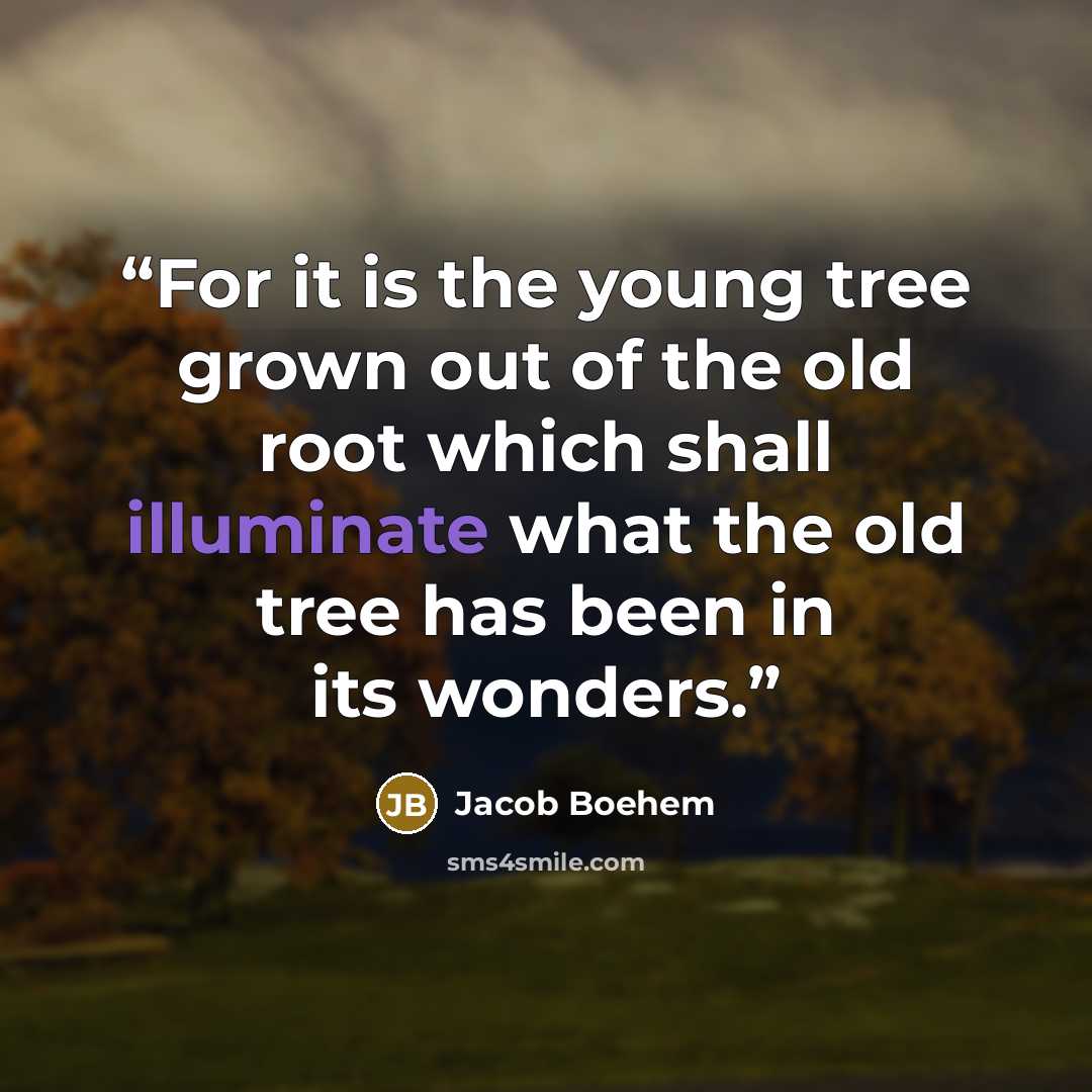 “For it is the young tree grown out of the old root which shall illuminate what the old tree has been in its wonders.” quote by Jacob Boehem