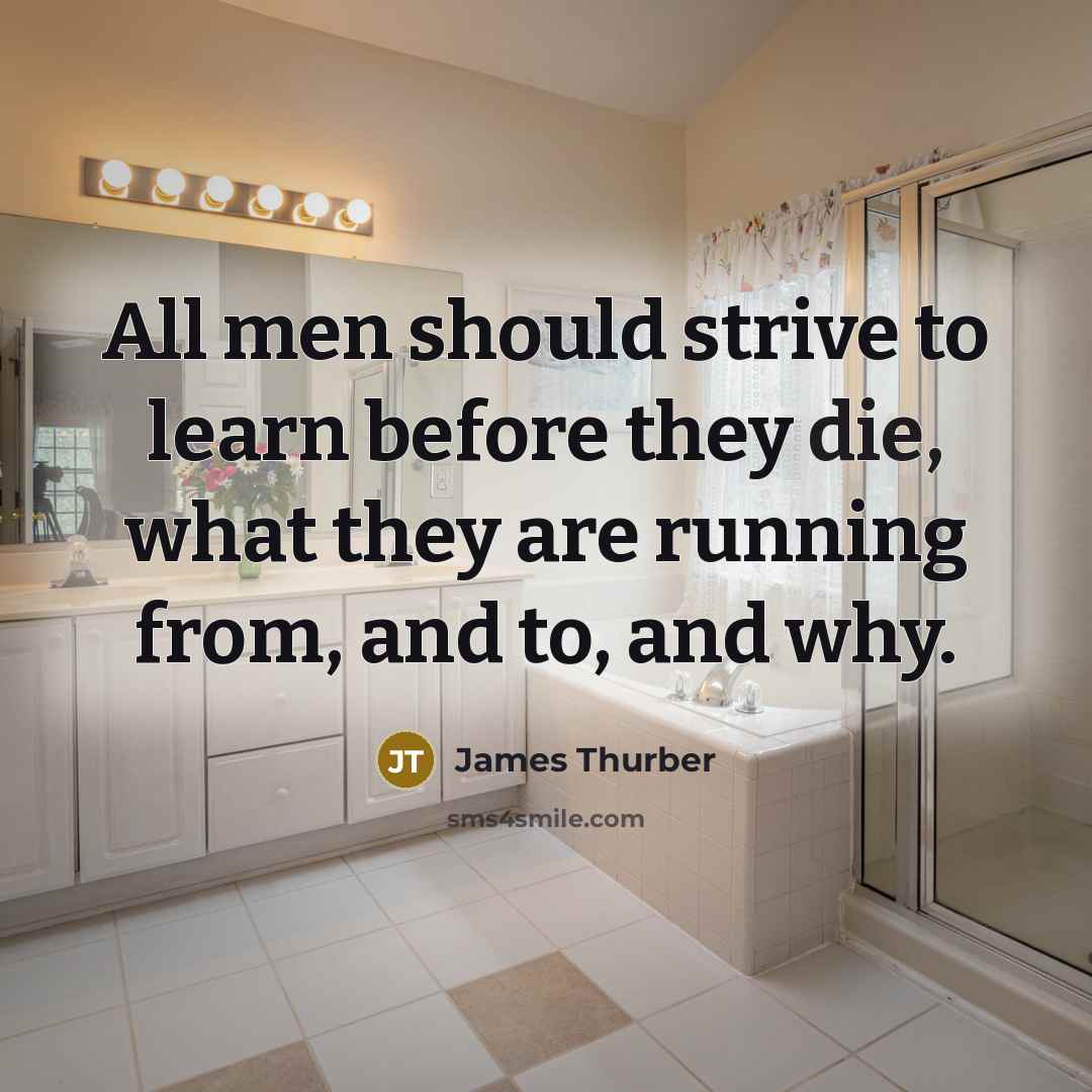 “All men should strive to learn before they die, what they are running from, and to, and why.” quote by James Thurber
