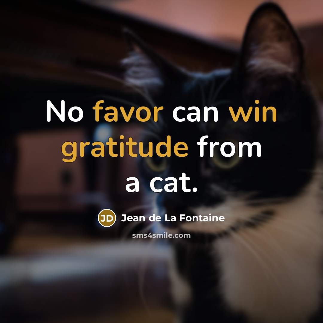 “No favor can win gratitude from a cat.…” quote by Jean de La Fontaine