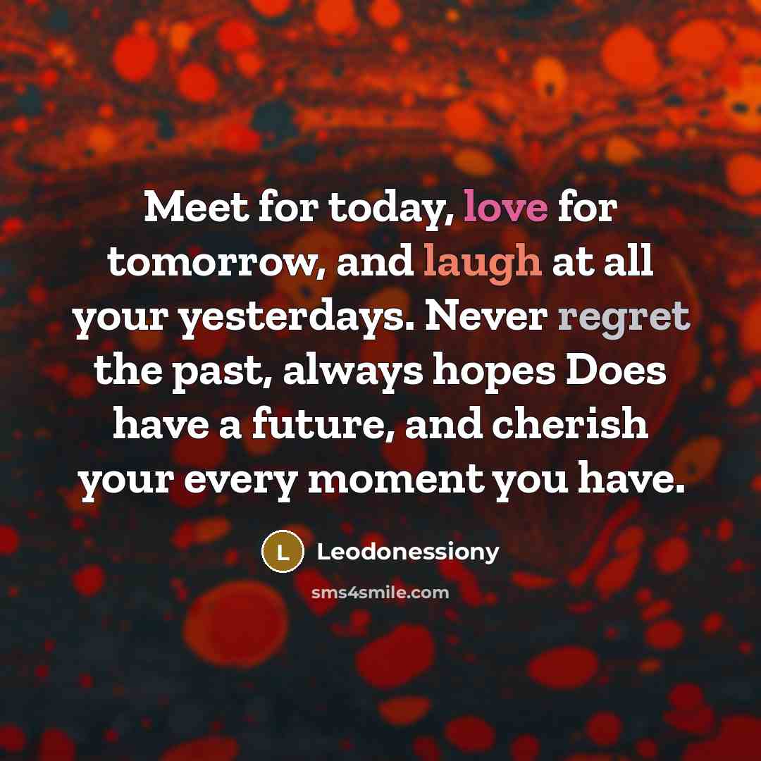 “Meet for today, love for tomorrow, and laugh at all…” quote by Leodonessiony
