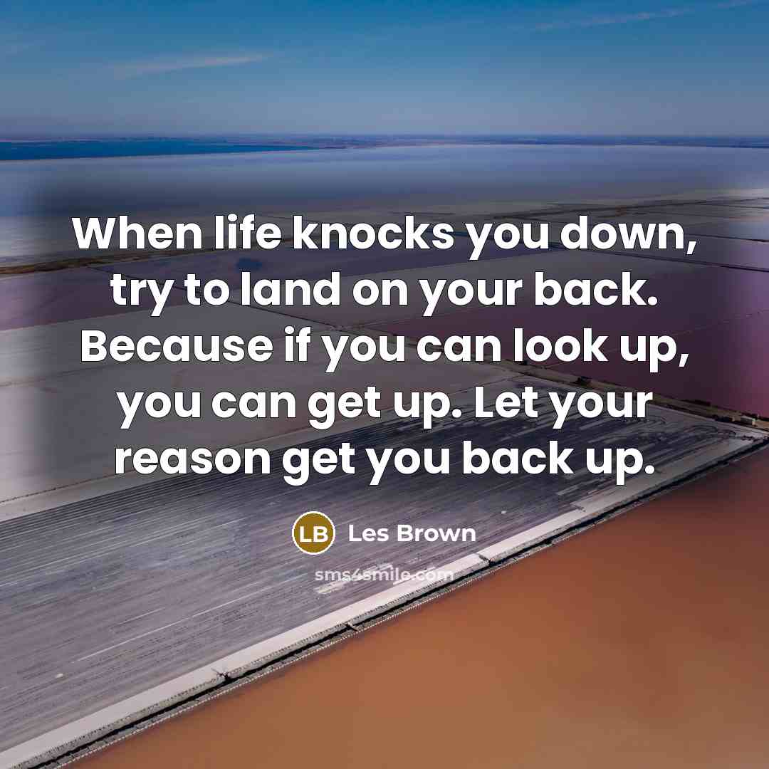 “When life knocks you down, try to land on your back. Because if you can look up, you can get up. Let your reason get you back up.” quote by Les Brown