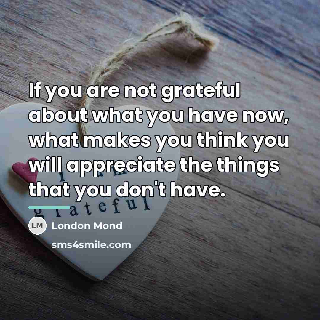 “If you are not grateful about what you have now,…” quote by London Mond