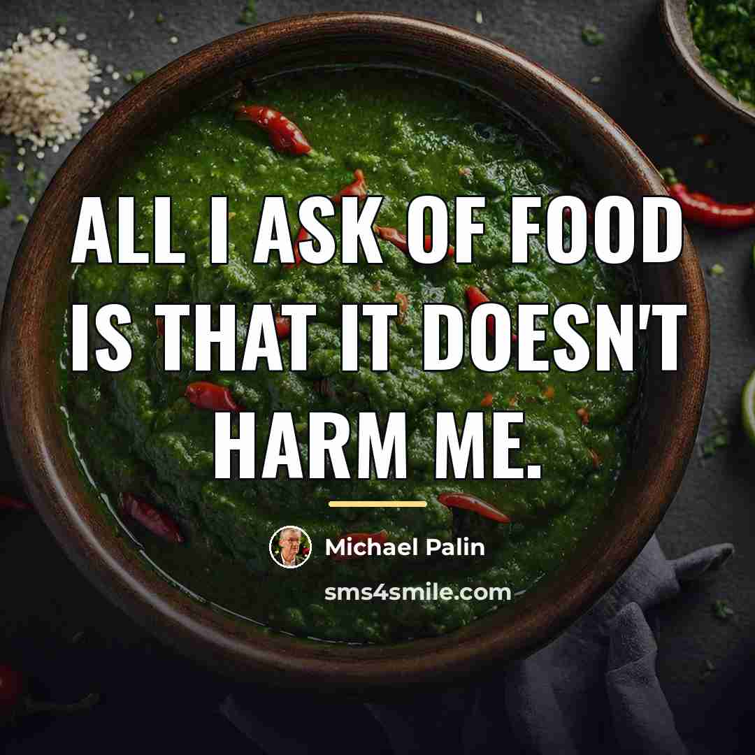 “All I ask of food is that it doesn't harm…” quote by Michael Palin