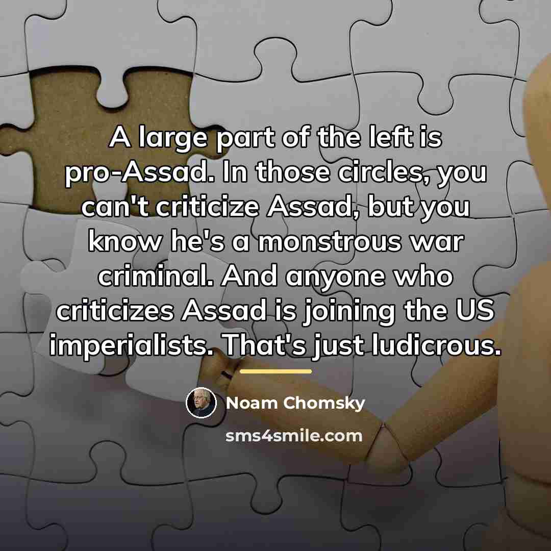 “A large part of the left is pro-Assad. In those…” quote by Noam Chomsky
