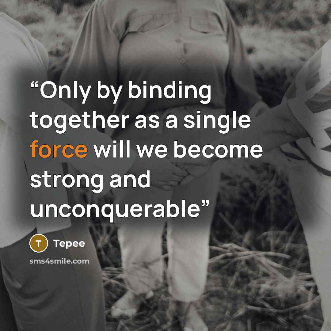 “Only by binding together as a single force will we become strong and unconquerable” quote by Tepee