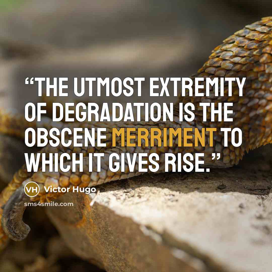 “The utmost extremity of degradation is the obscene merriment to which it gives rise.” quote by Victor Hugo