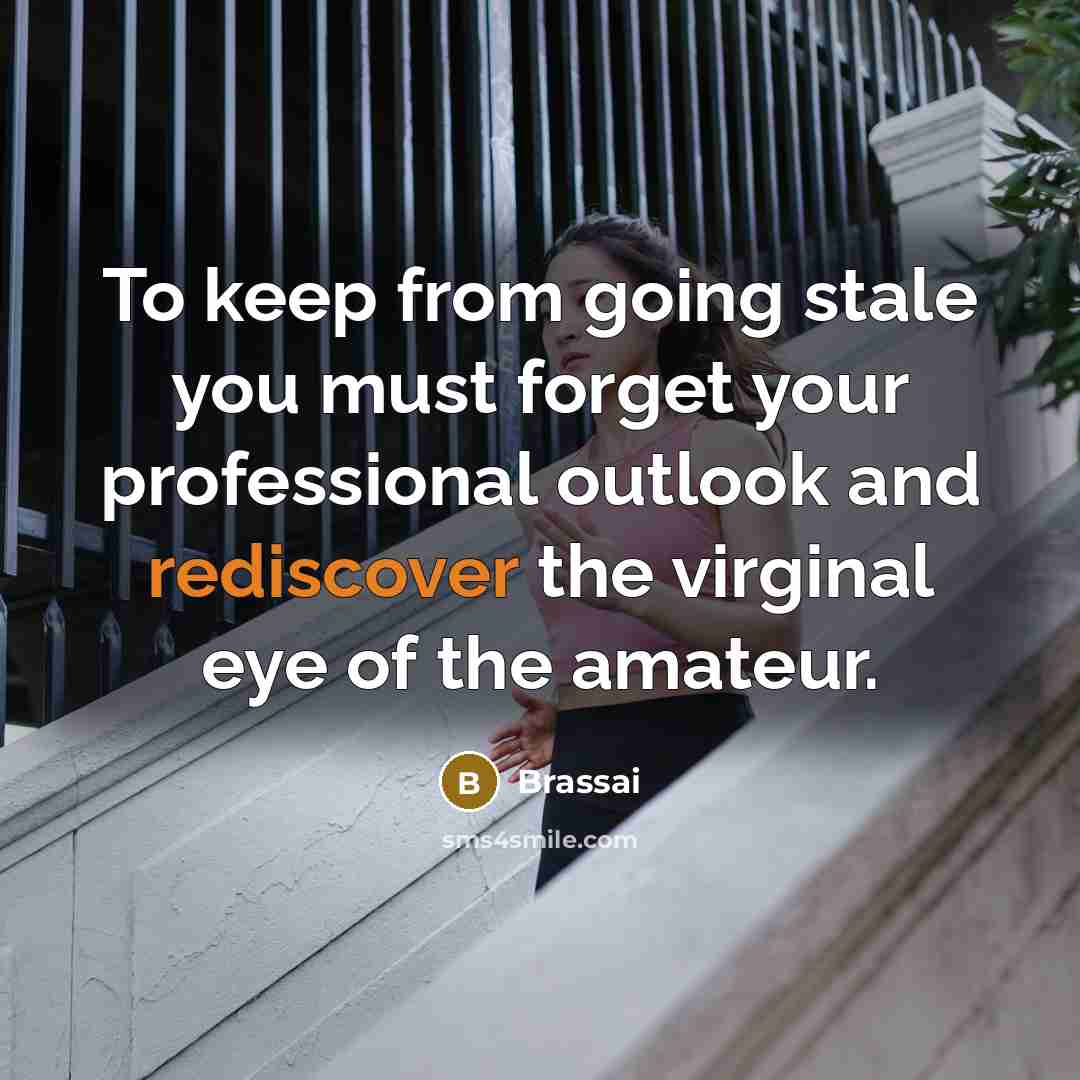 “To keep from going stale you must forget your professional outlook and rediscover the virginal eye of the amateur.” quote by Brassai