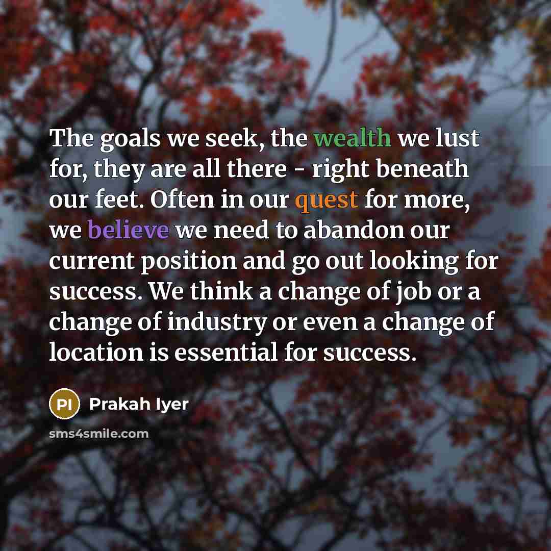 “The goals we seek, the wealth we lust for, they…” quote by Prakah Iyer