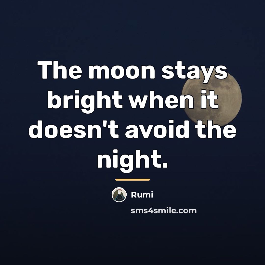 “The moon stays bright when it doesn't avoid the night.…” quote by Rumi