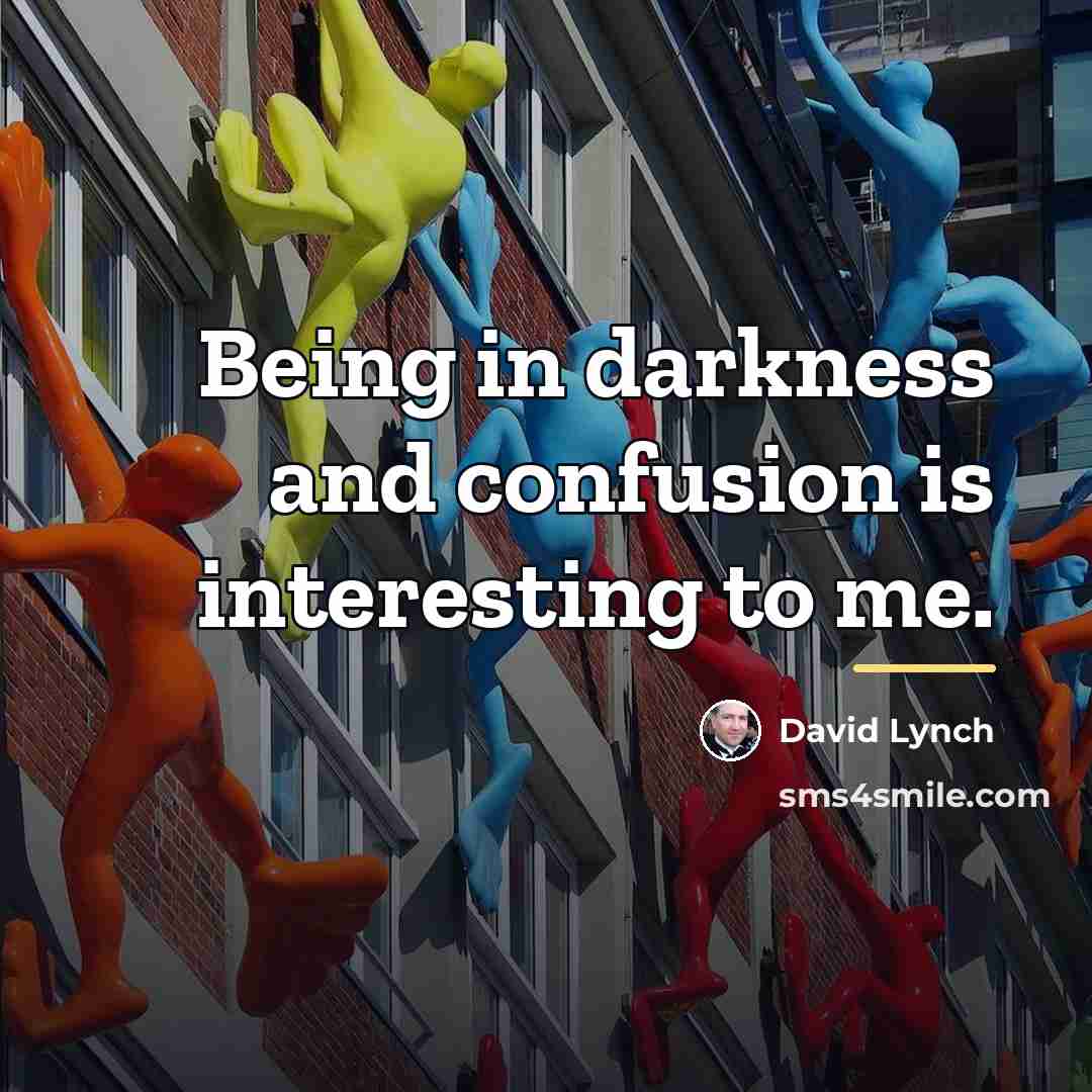 “Being in darkness and confusion is interesting to me.…” quote by David Lynch