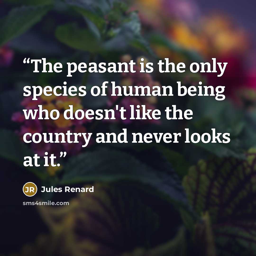 “The peasant is the only species of human being who doesn't like the country and never looks at it.” quote by Jules Renard