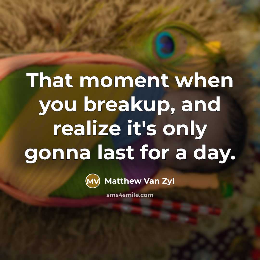 “That moment when you breakup, and realize it's only gonna last for a day.” quote by Matthew Van Zyl