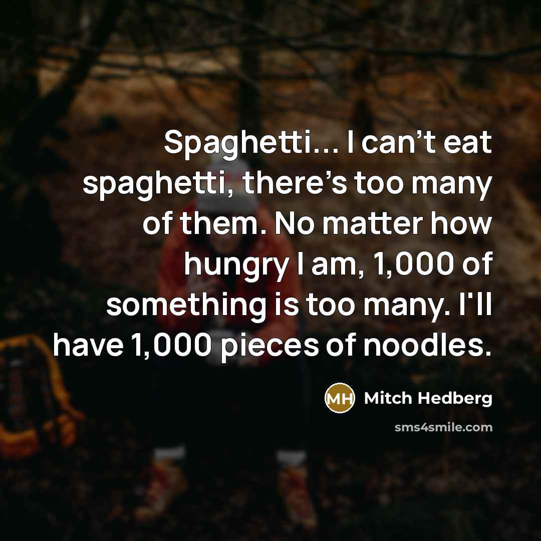 “Spaghetti... I can't eat spaghetti, there's too many of them.…” quote by Mitch Hedberg