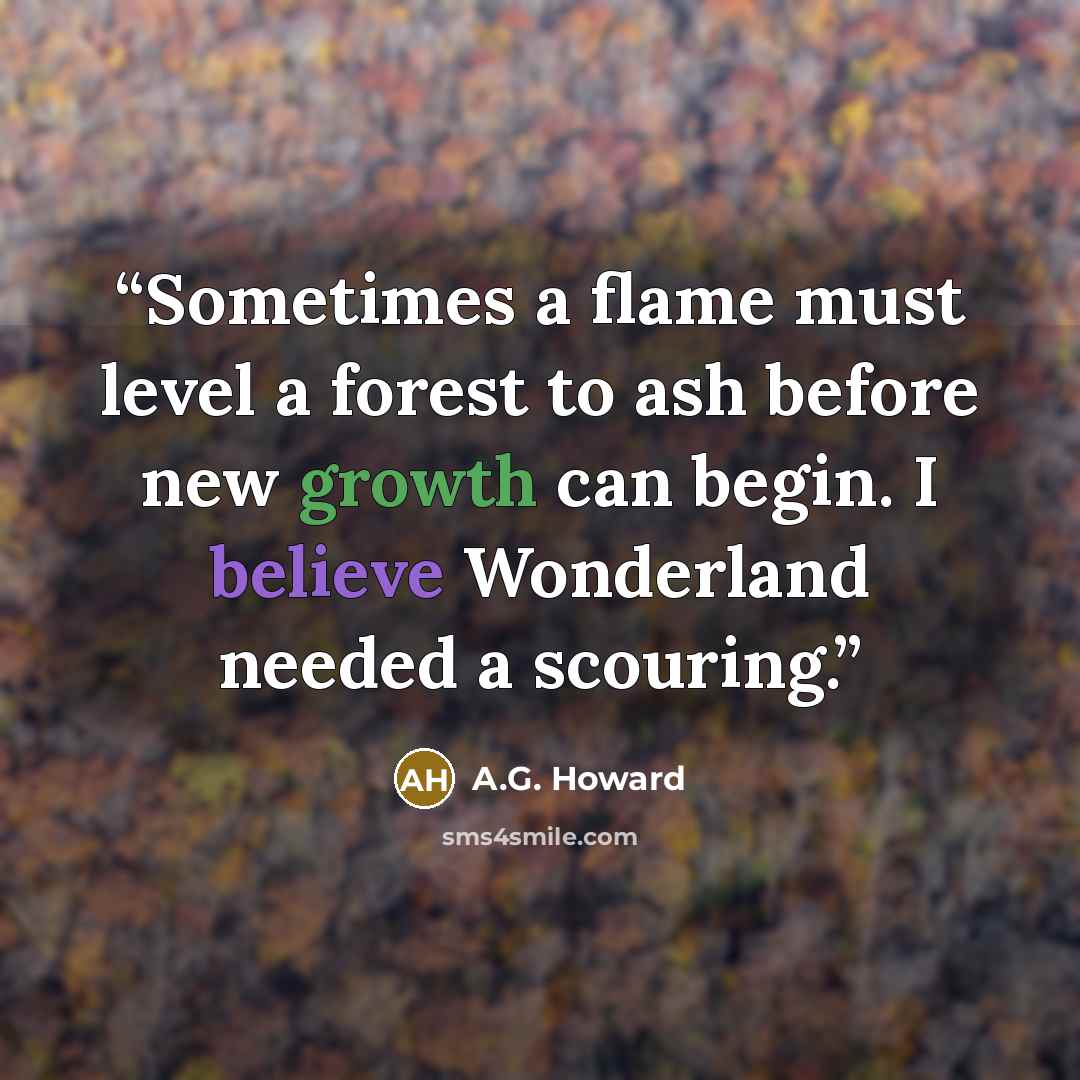 “Sometimes a flame must level a forest to ash before new growth can begin. I believe Wonderland needed a scouring.” quote by A.G. Howard