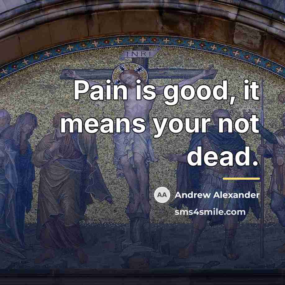 “Pain is good, it means your not dead.…” quote by Andrew Alexander