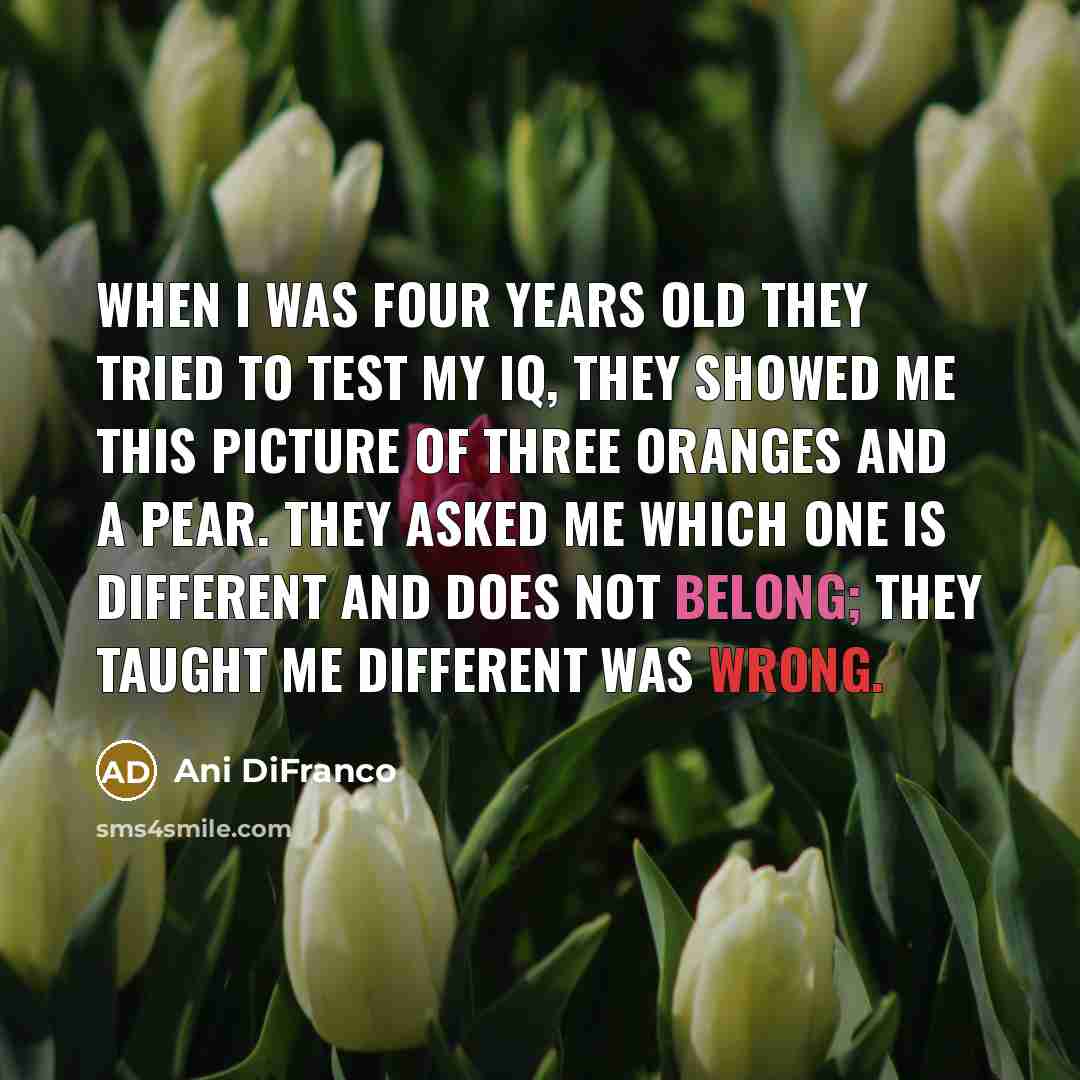 “When I was four years old they tried to test…” quote by Ani DiFranco