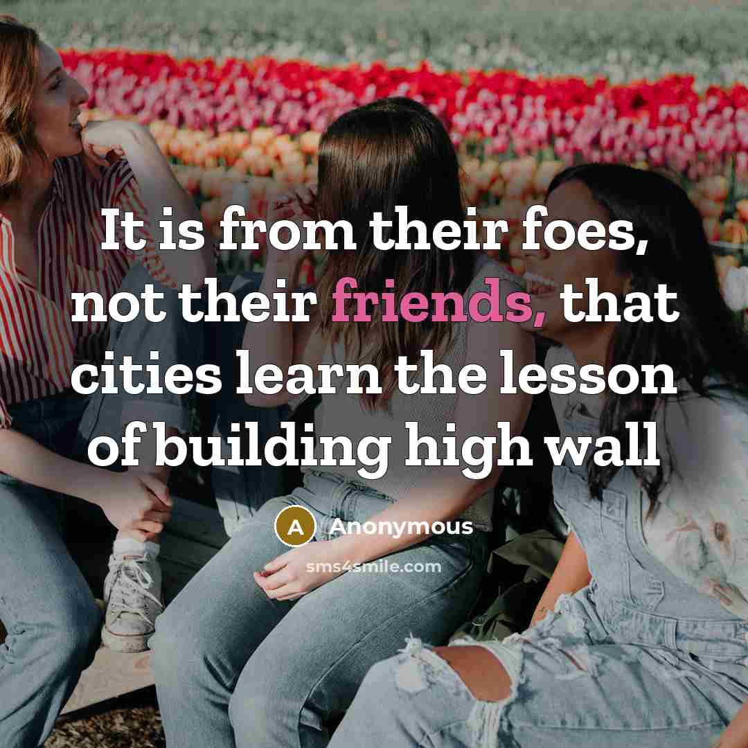“It is from their foes, not their friends, that cities learn the lesson of building high wall” quote by Anonymous