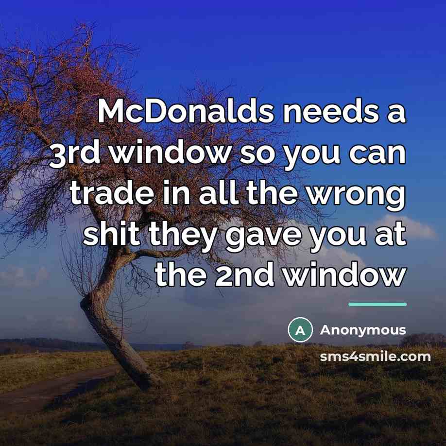 “McDonalds needs a 3rd window so you can trade in…” quote by Anonymous