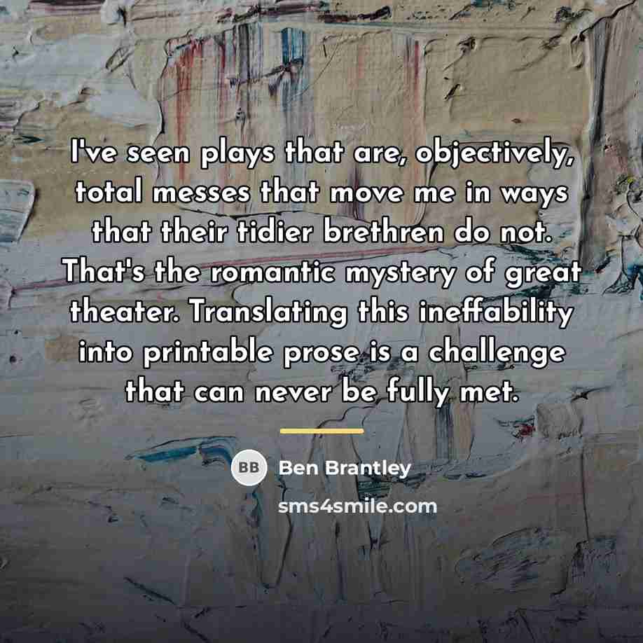 “I've seen plays that are, objectively, total messes that move…” quote by Ben Brantley