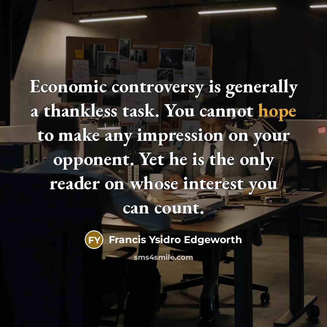 “Economic controversy is generally a thankless task. You cannot hope to make any impression on your opponent. Yet he is the only reader on whose interest you can count.” quote by Francis Ysidro Edgeworth