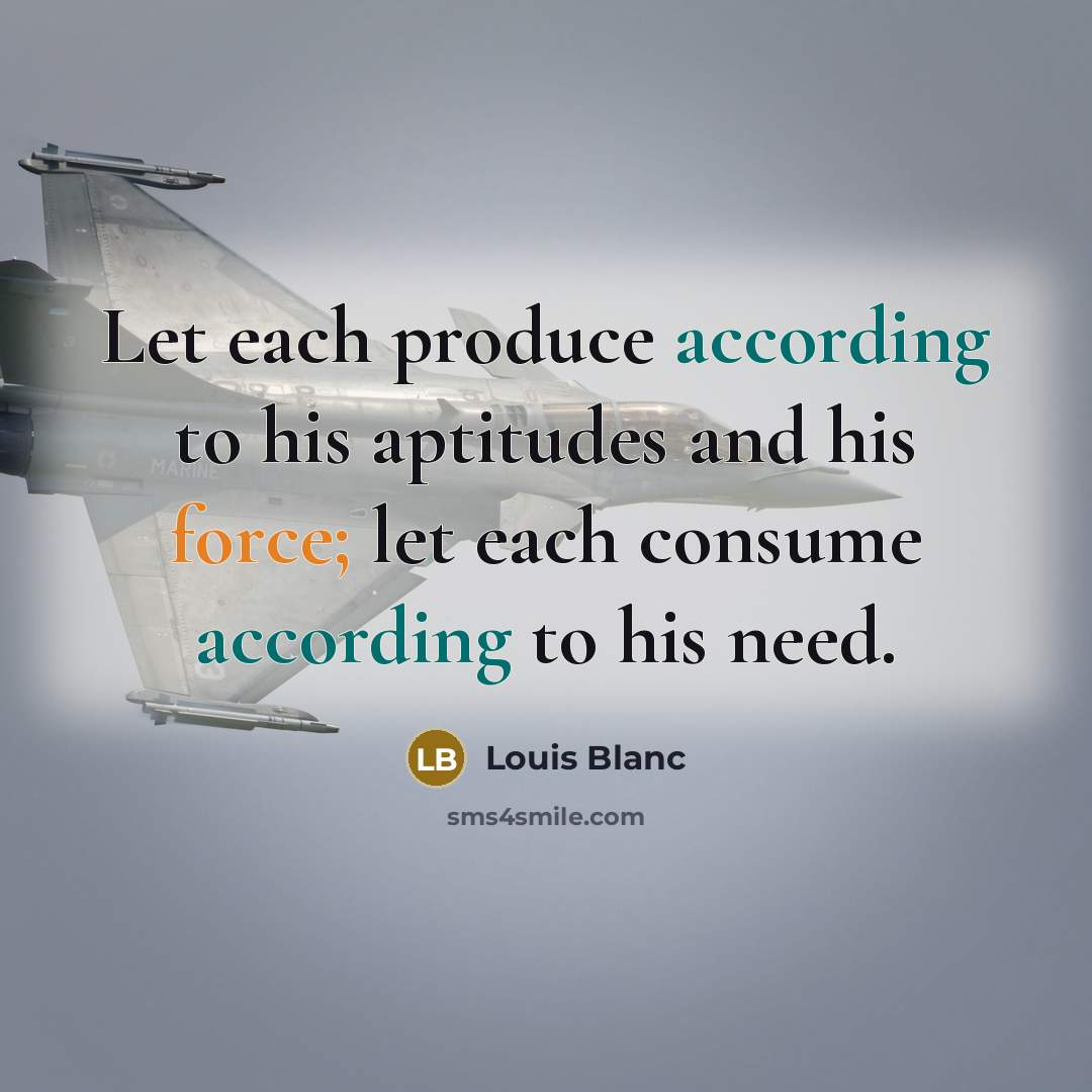 “Let each produce according to his aptitudes and his force; let each consume according to his need.” quote by Louis Blanc