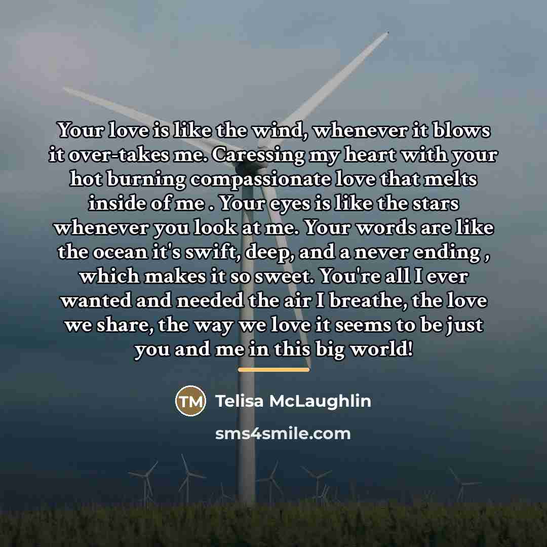 “Your love is like the wind, whenever it blows it…” quote by Telisa McLaughlin
