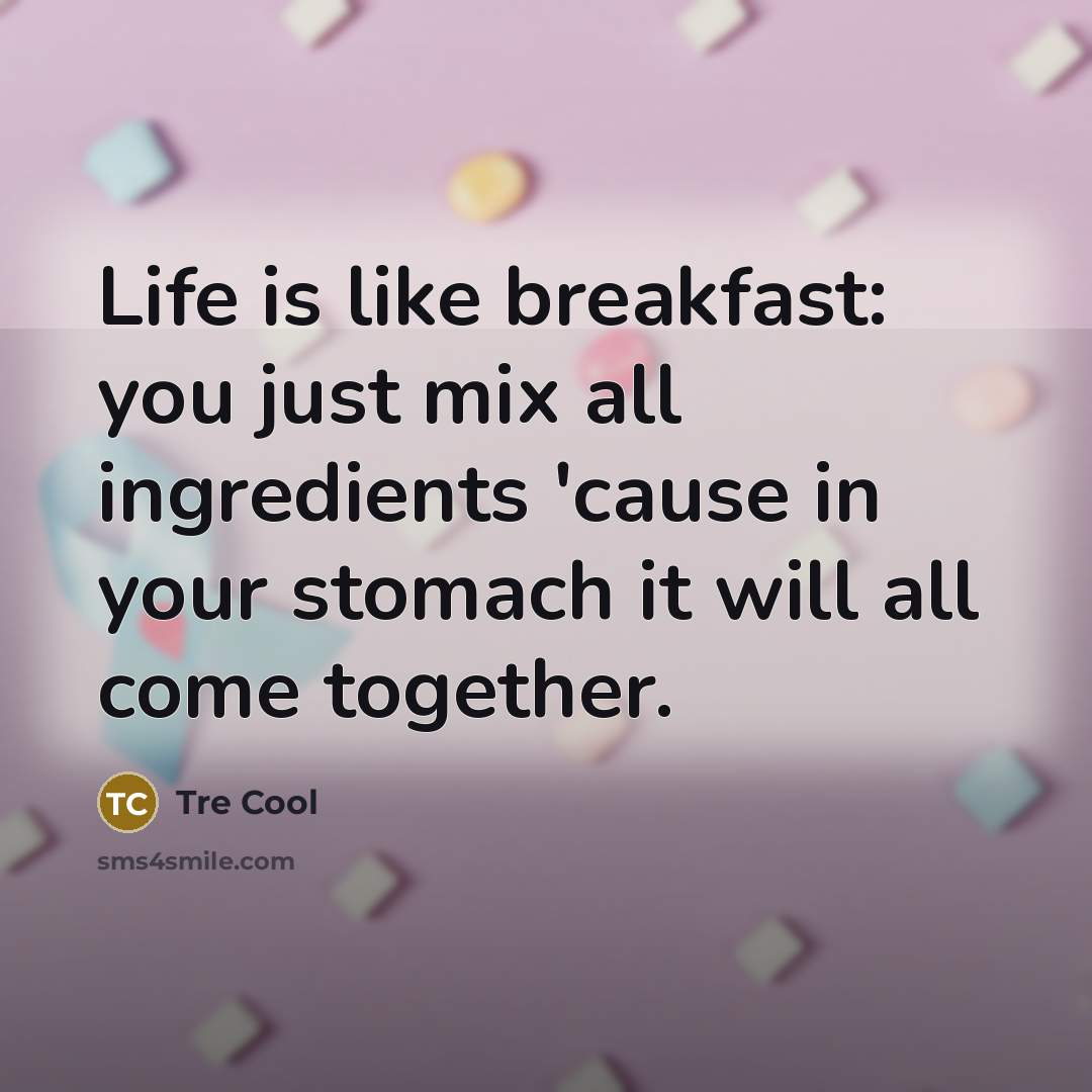 “Life is like breakfast: you just mix all ingredients 'cause…” quote by Tre Cool