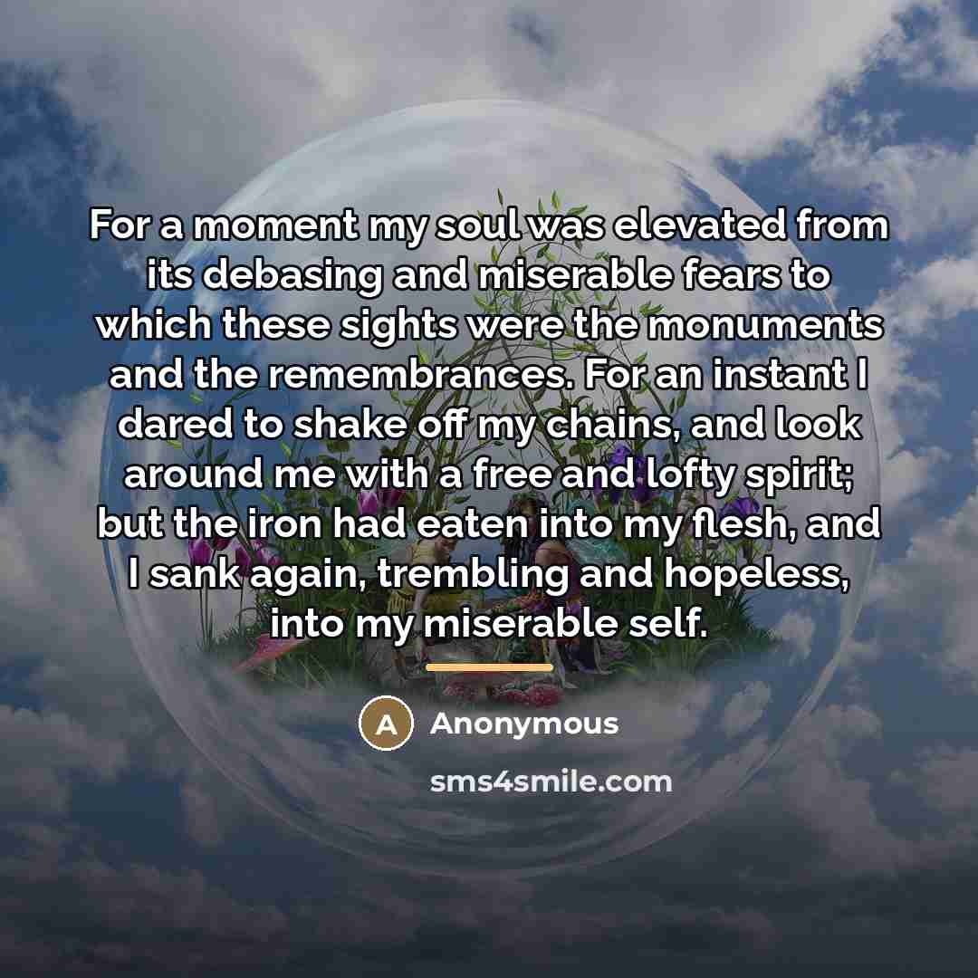“For a moment my soul was elevated from its debasing…” quote by Anonymous