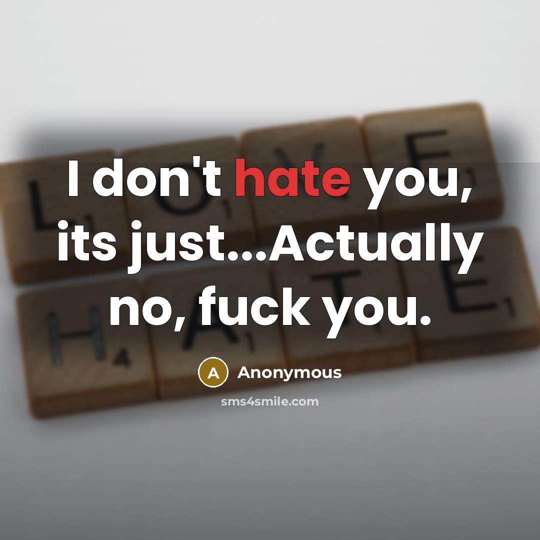 “I don't hate you, its just...Actually no, fuck you.…” quote by Anonymous
