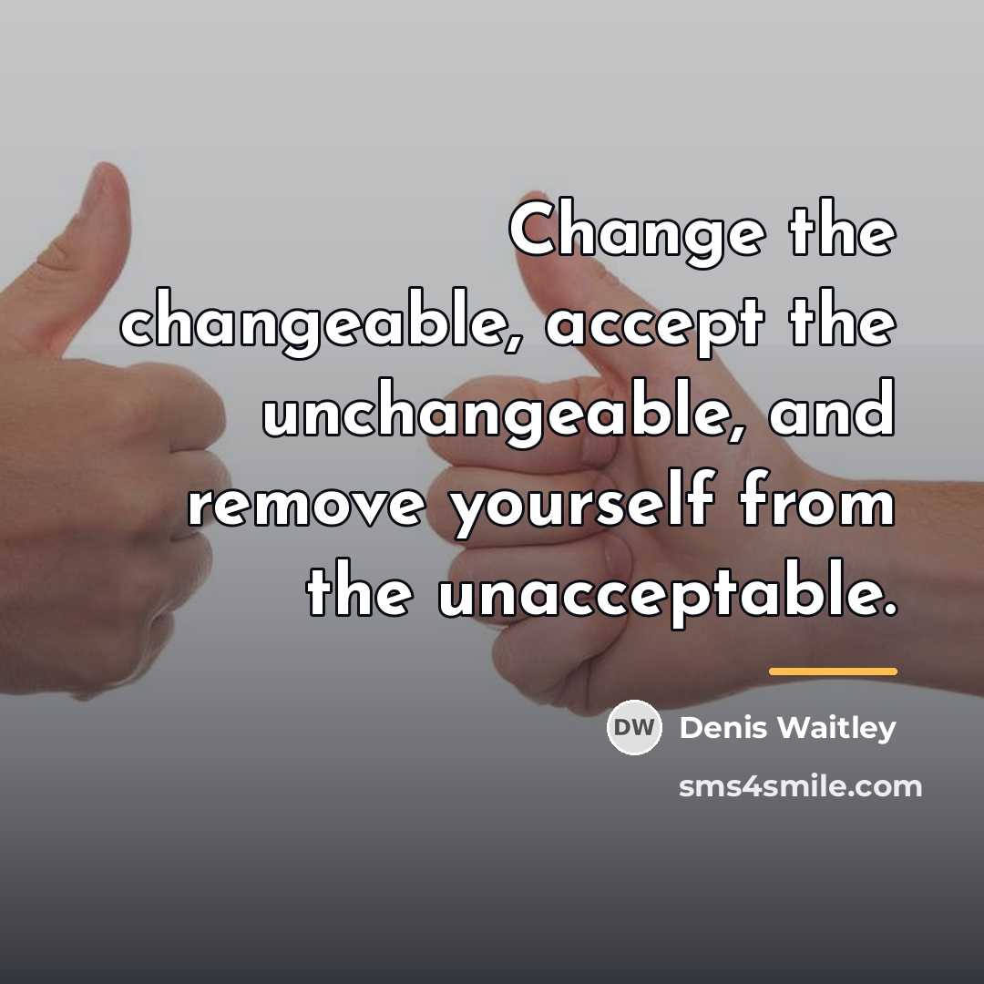 “Change the changeable, accept the unchangeable, and remove yourself from…” quote by Denis Waitley