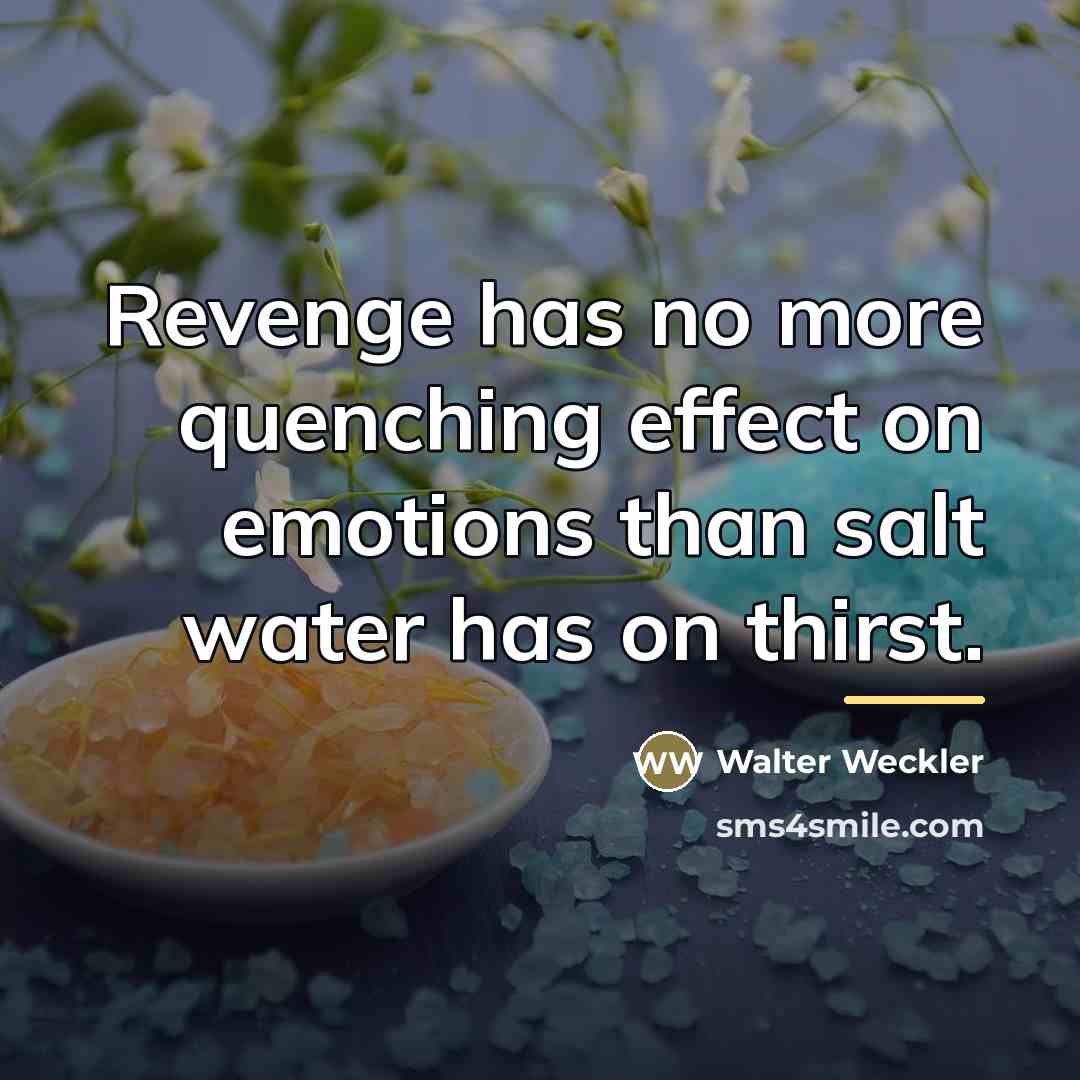 “Revenge has no more quenching effect on emotions than salt…” quote by Walter Weckler